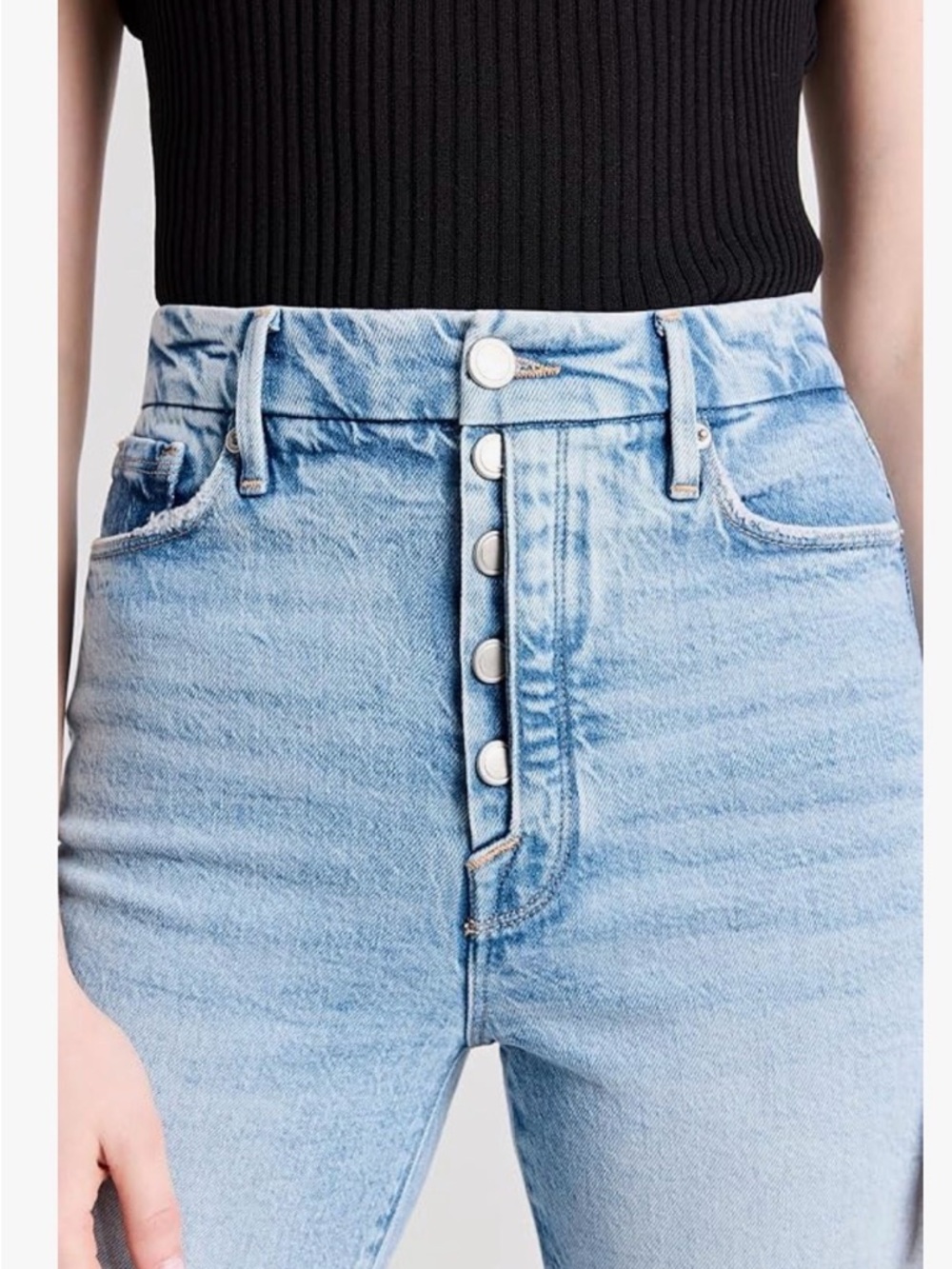 Good American cropped High-Rise Straight Light Blue Button-Fly Jeans